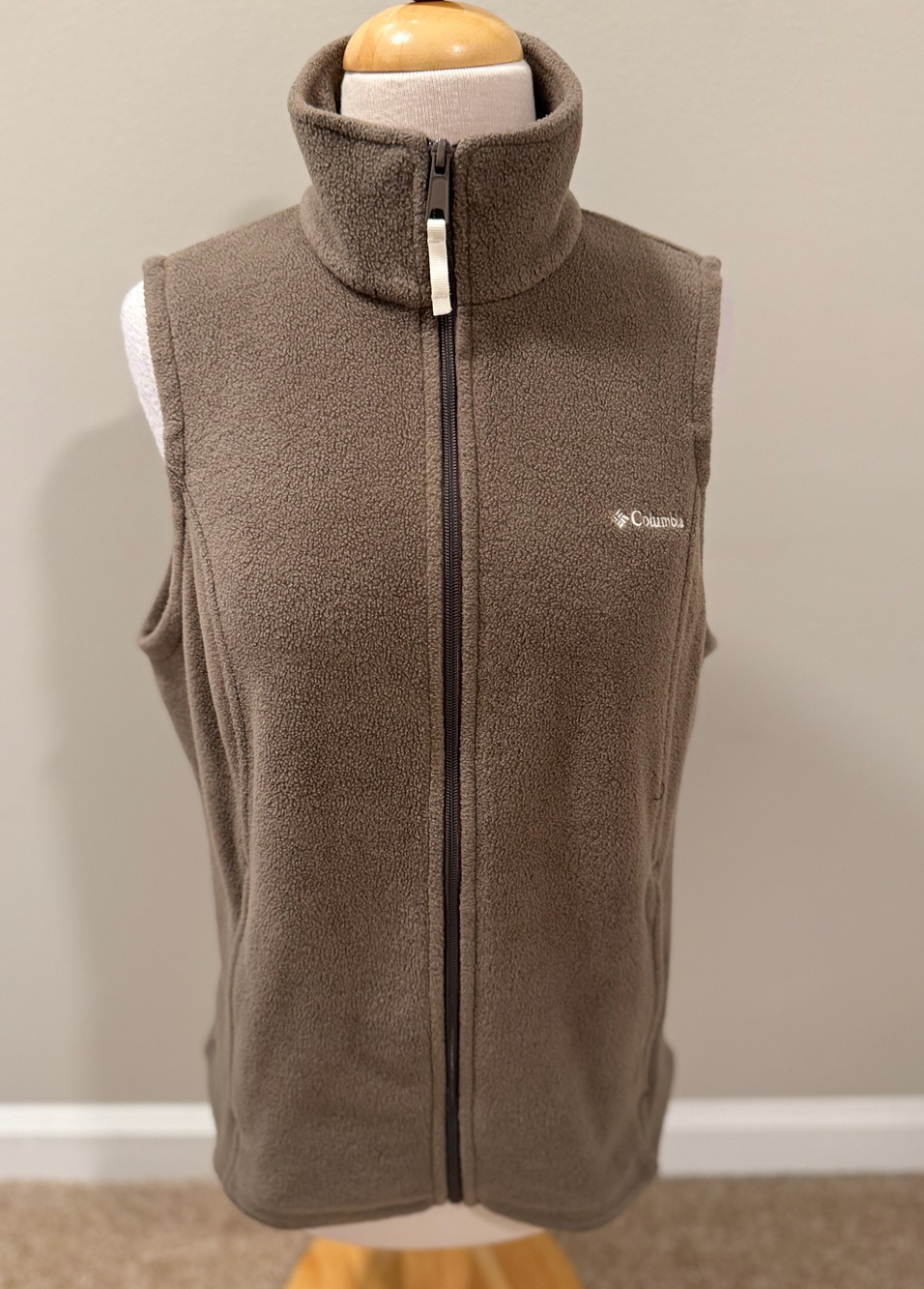 Columbia Womens Medium Vest Taupe Brown Benton Springs Fleece Full Zip Pockets